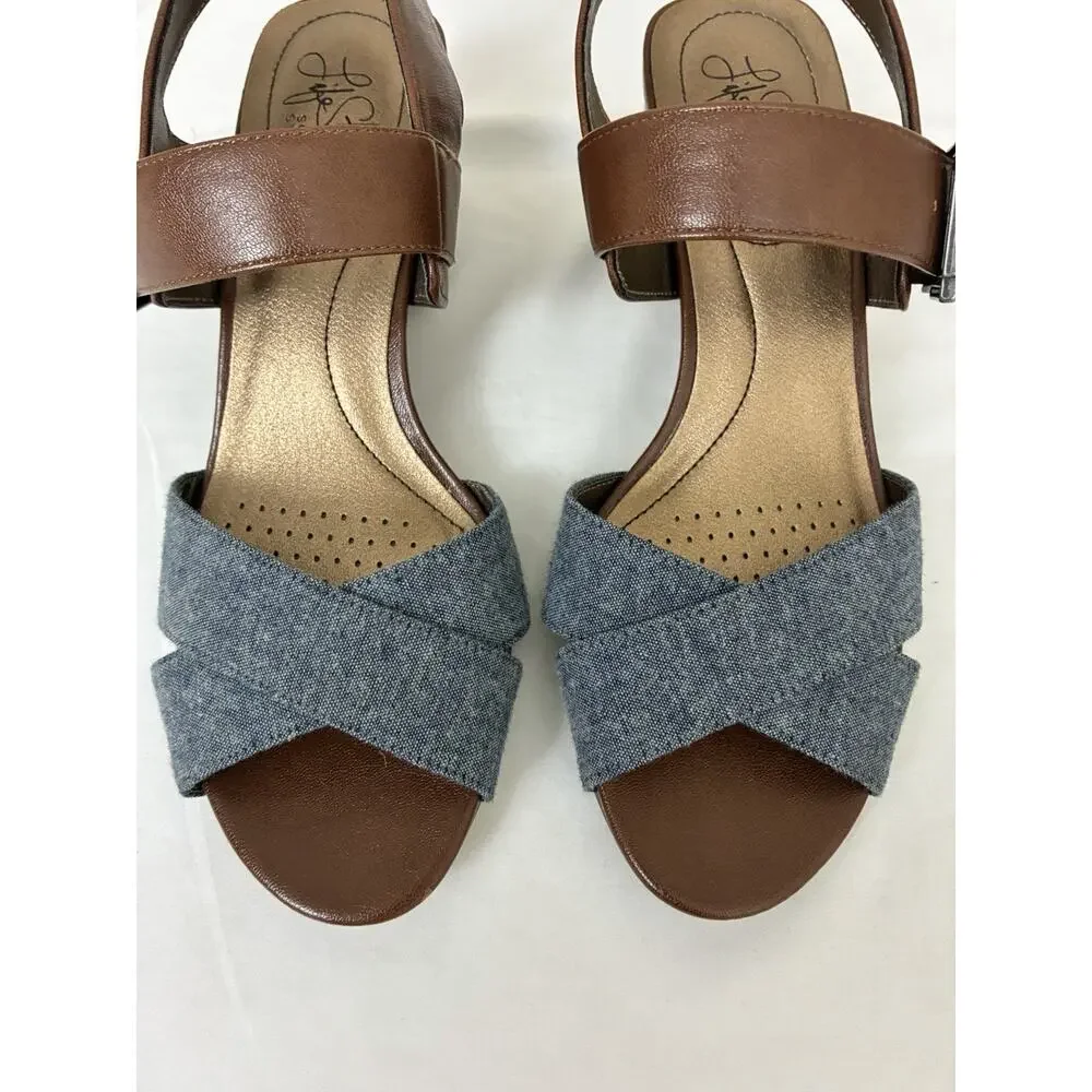 Life Stride Women’s Rache Brown/Blue Women's Heel Sandals Shoes 8.0 M